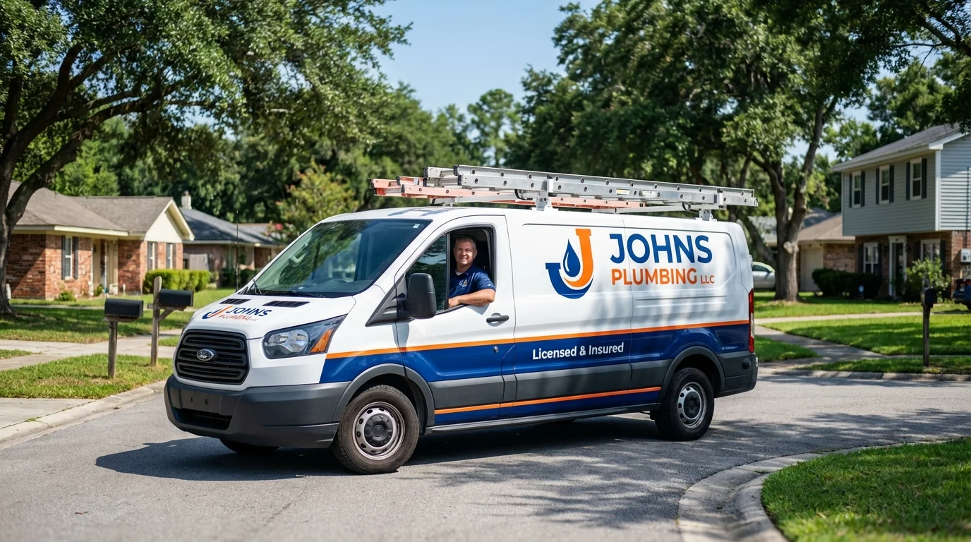 Johns Plumbing LLC service van in Holland, NY