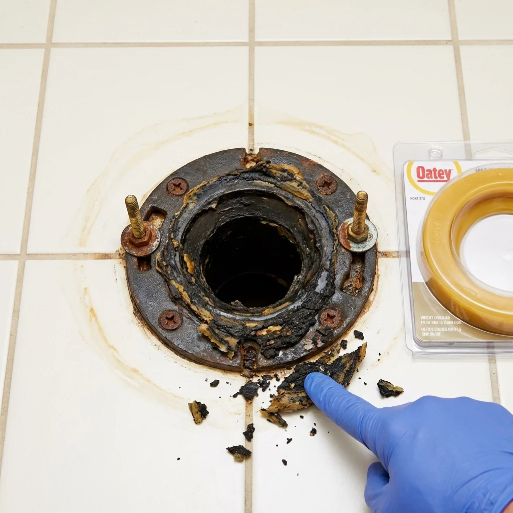 Failed wax ring showing water seepage at the base of a toilet in a Holland, NY home