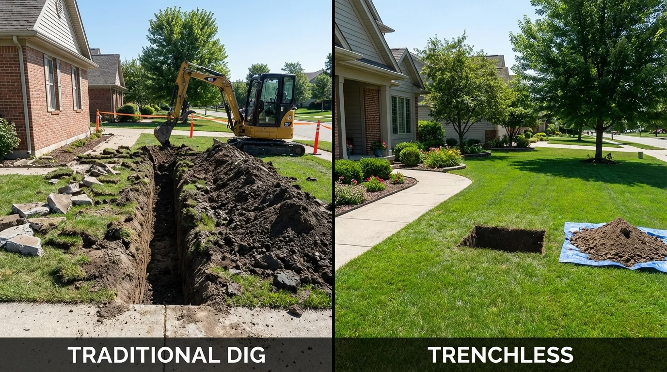 Trenchless sewer repair with minimal yard damage versus traditional excavation in Holland, NY